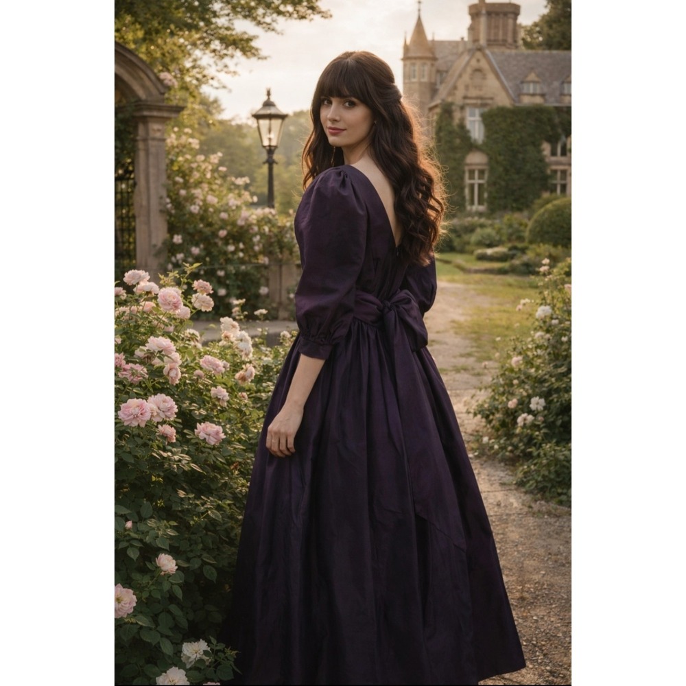RARE Laura Ashley Victorian Style Puff Sleeves Maxi Dress Women's US 10 UK 12 - Picture 2 of 16